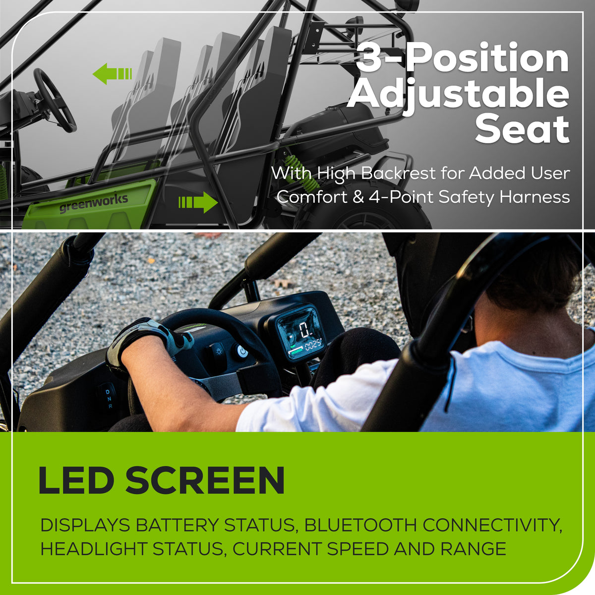 80V STEALTH Series All-Terrain 2-Seat Electric Youth Go-Kart: (2) 8.0 Ah Batteries and Dual-Port Charger