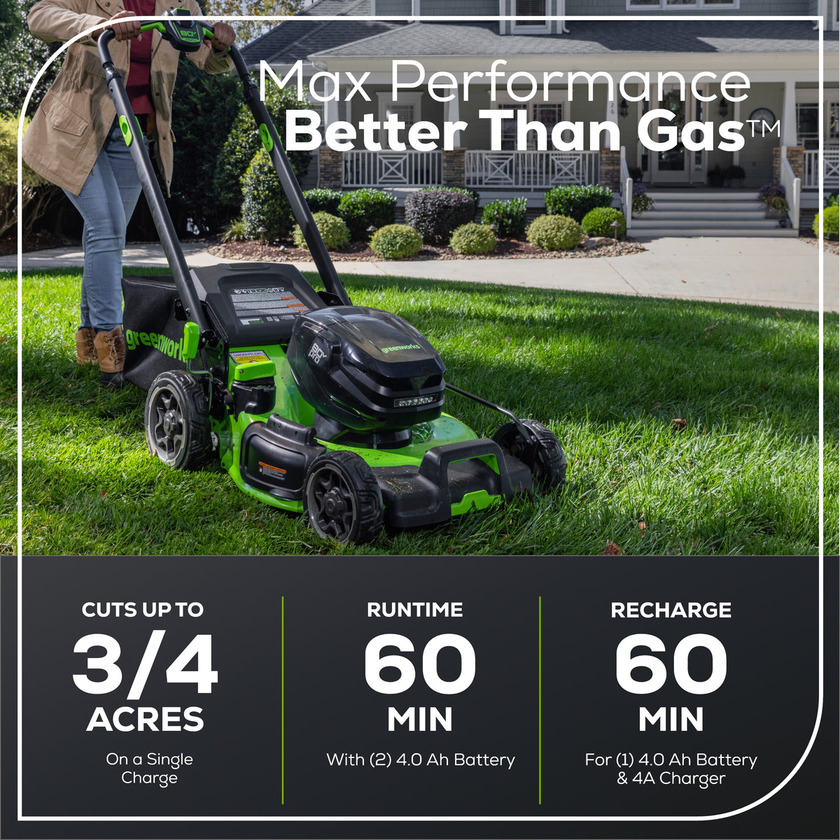 80V 22" Cordless Battery Dual Blade Self-Propelled Lawn Mower: (2) 4.0 Ah Batteries and Rapid Charger, LM2208S