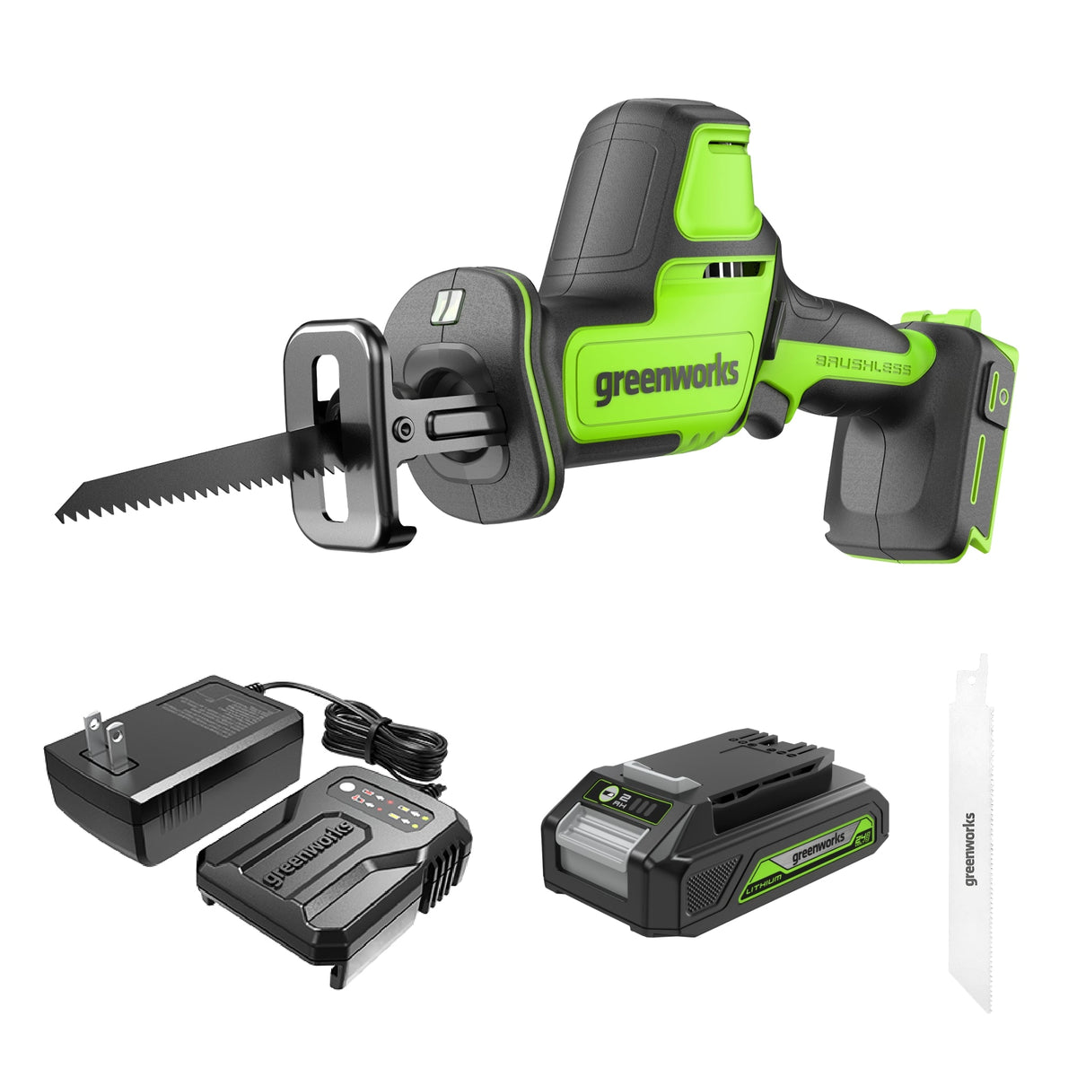 24V 1" One-Handed Compact Reciprocating Saw: 2.0 Ah Battery and Charger