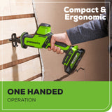 24V 1" One-Handed Compact Reciprocating Saw: 2.0 Ah Battery and Charger