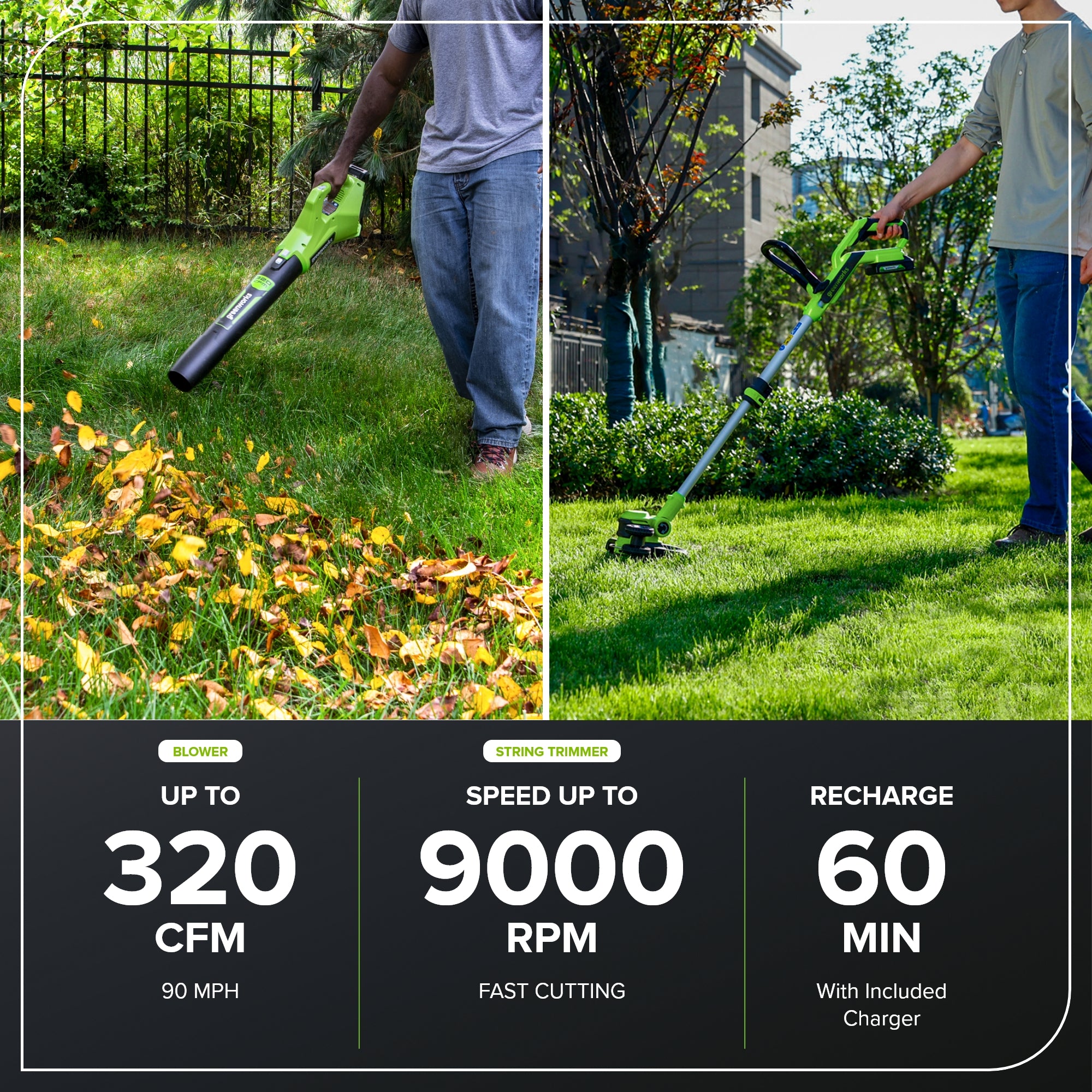 24V 12" Cordless Battery String Trimmer/Edger and 320CFM Leaf Blower Combo Kit w/ 2.0Ah Battery and Charger