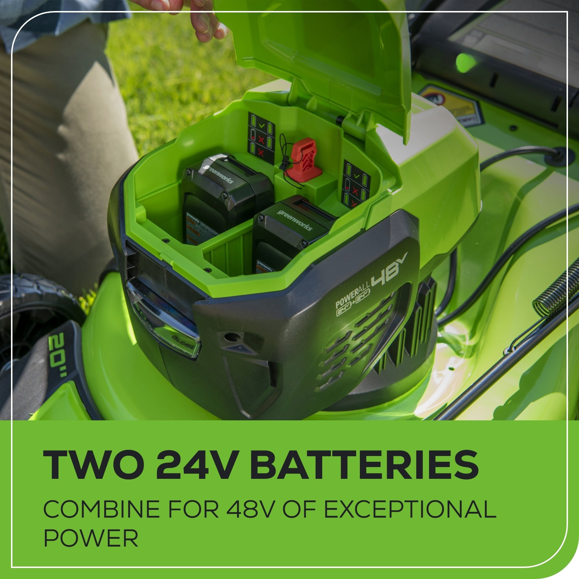 48V (24V x 2) 20" Cordless Battery Push Mower 4PC Combo Kit: (2) 4.0 Ah Batteries and Dual-Port Chargers