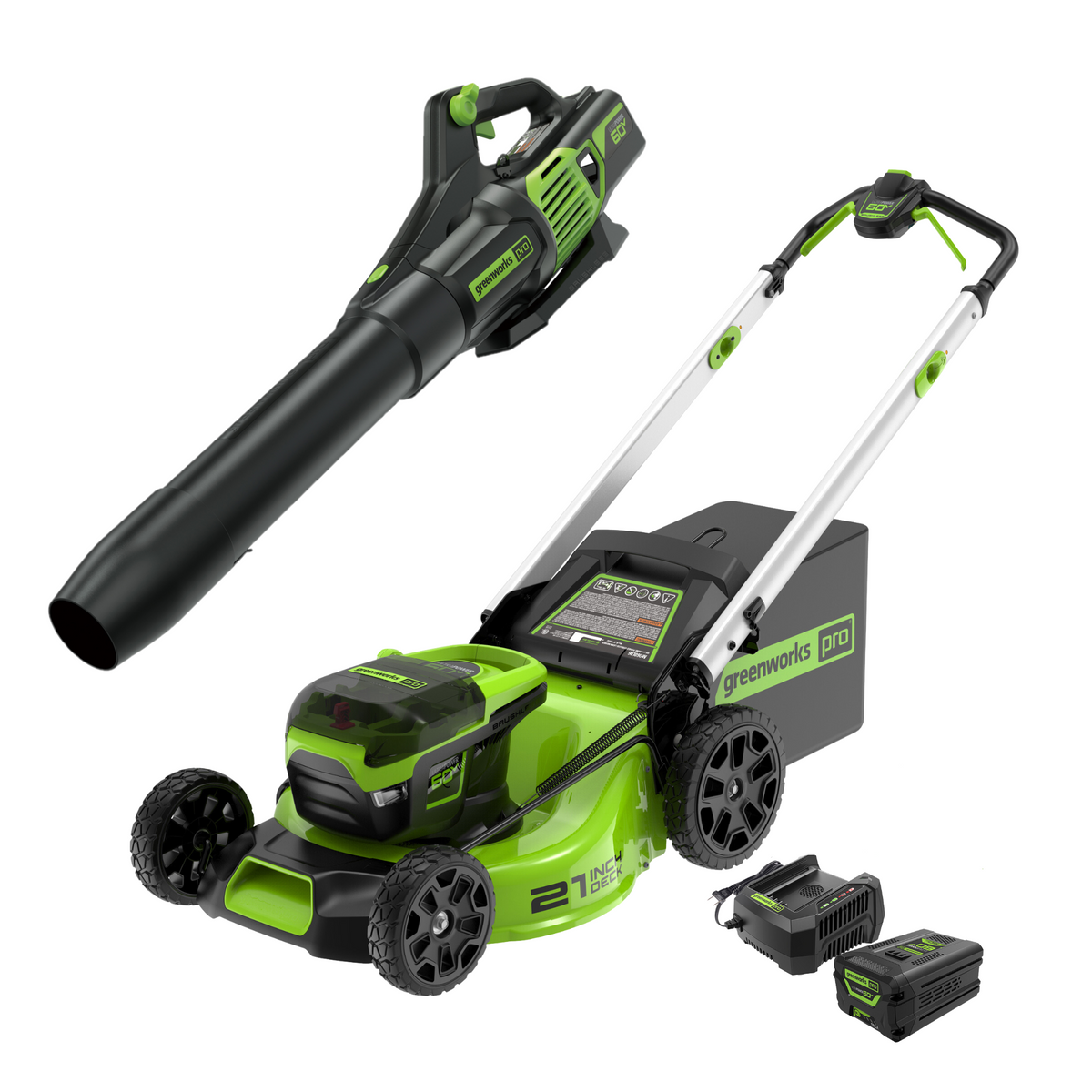 60V 21" Cordless Battery Push Mower and 610 CFM Blower Combo Kit w/ 5.0Ah Battery and Charger