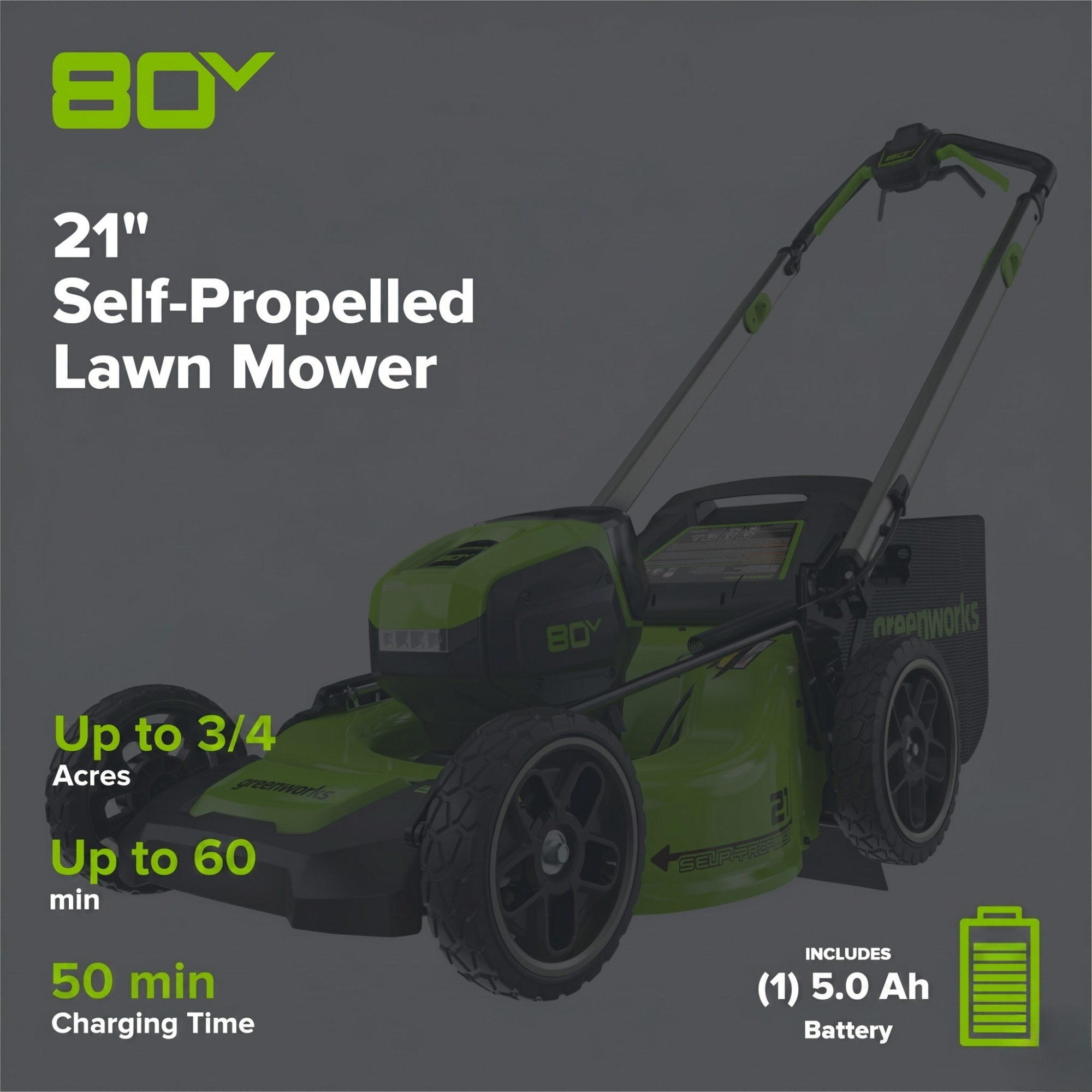 80V 21" Cordless Battery 4-in-1 Self-Propelled Lawn Mower and 700CFM Blower Combo Kit: 5.0 Ah Battery and 6A Charger