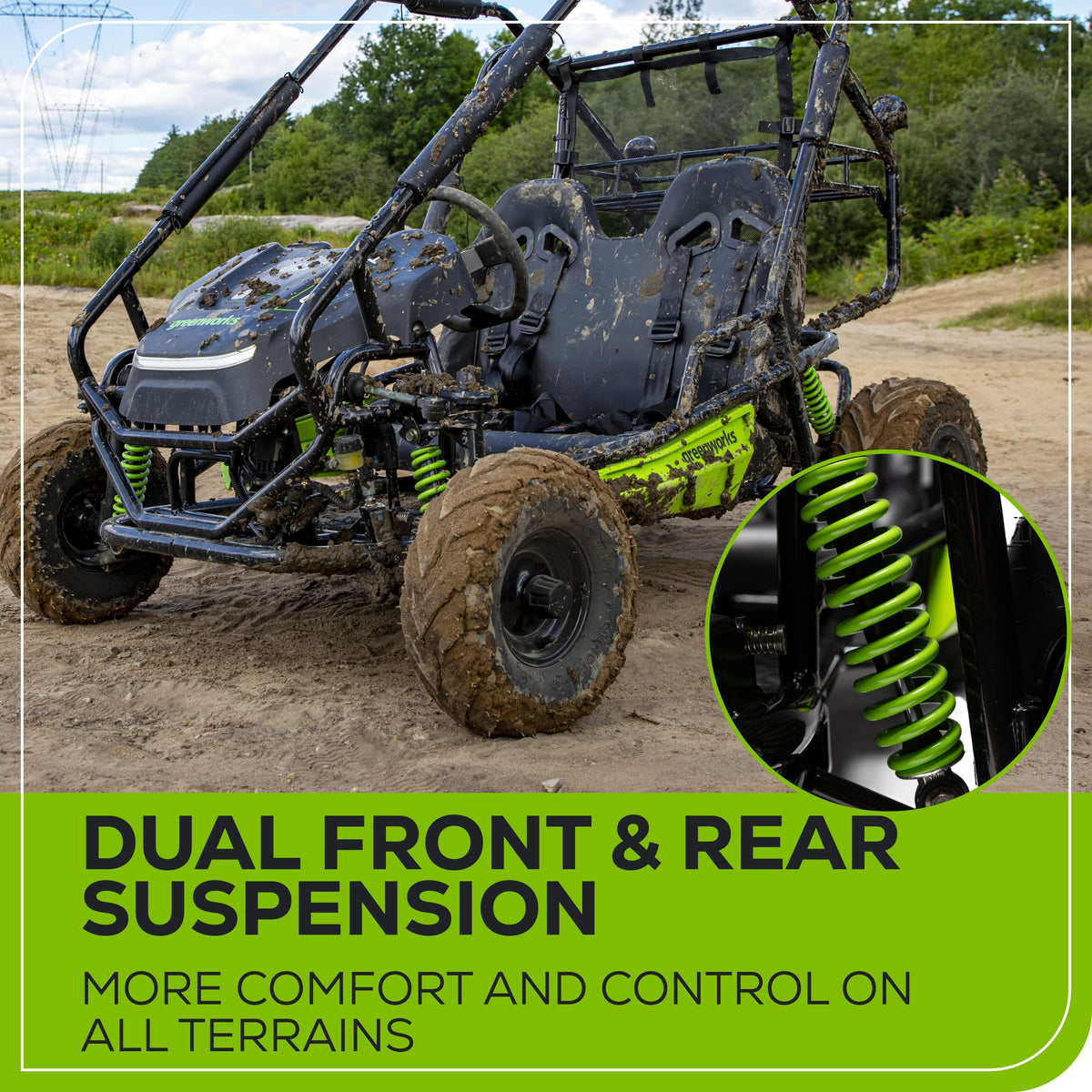 80V STEALTH Series All-Terrain 2-Seat Electric Youth Go-Kart: (2) 8.0 Ah Batteries and Dual-Port Charger