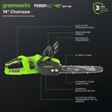 48V (24V x 2) 14" Cordless Battery Chainsaw: (2) 4.0 Ah USB Batteries and Dual-Port Charger