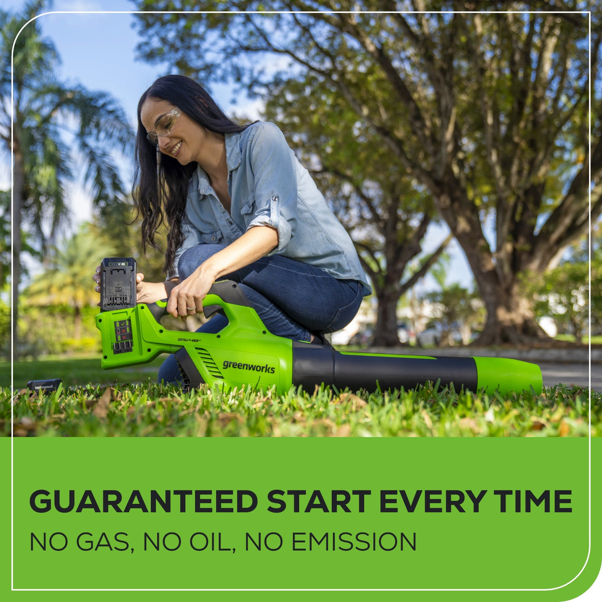 48V (24V x 2) 585 CFM Cordless Battery Leaf Blower w/ (2) 4.0 Ah USB Batteries & Dual Port Charger