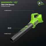 40V 350 CFM Cordless Battery Leaf Blower: 2.0 Ah Battery and Charger