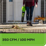 40V 350 CFM Cordless Battery Leaf Blower: 2.0 Ah Battery and Charger