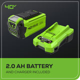 40V 350 CFM Cordless Battery Leaf Blower: 2.0 Ah Battery and Charger