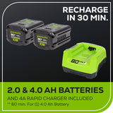 RENEWED 80V 21" Cordless Battery 4-in-1 Self-Propelled Lawn Mower: (1) 4.0 Ah, (1) 2.0 Ah Battery and Rapid Charger, LM2118S