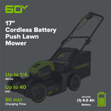 60V 17" Cordless Battery Push Lawn Mower: 4.0 Ah Battery and Charger, LM1716