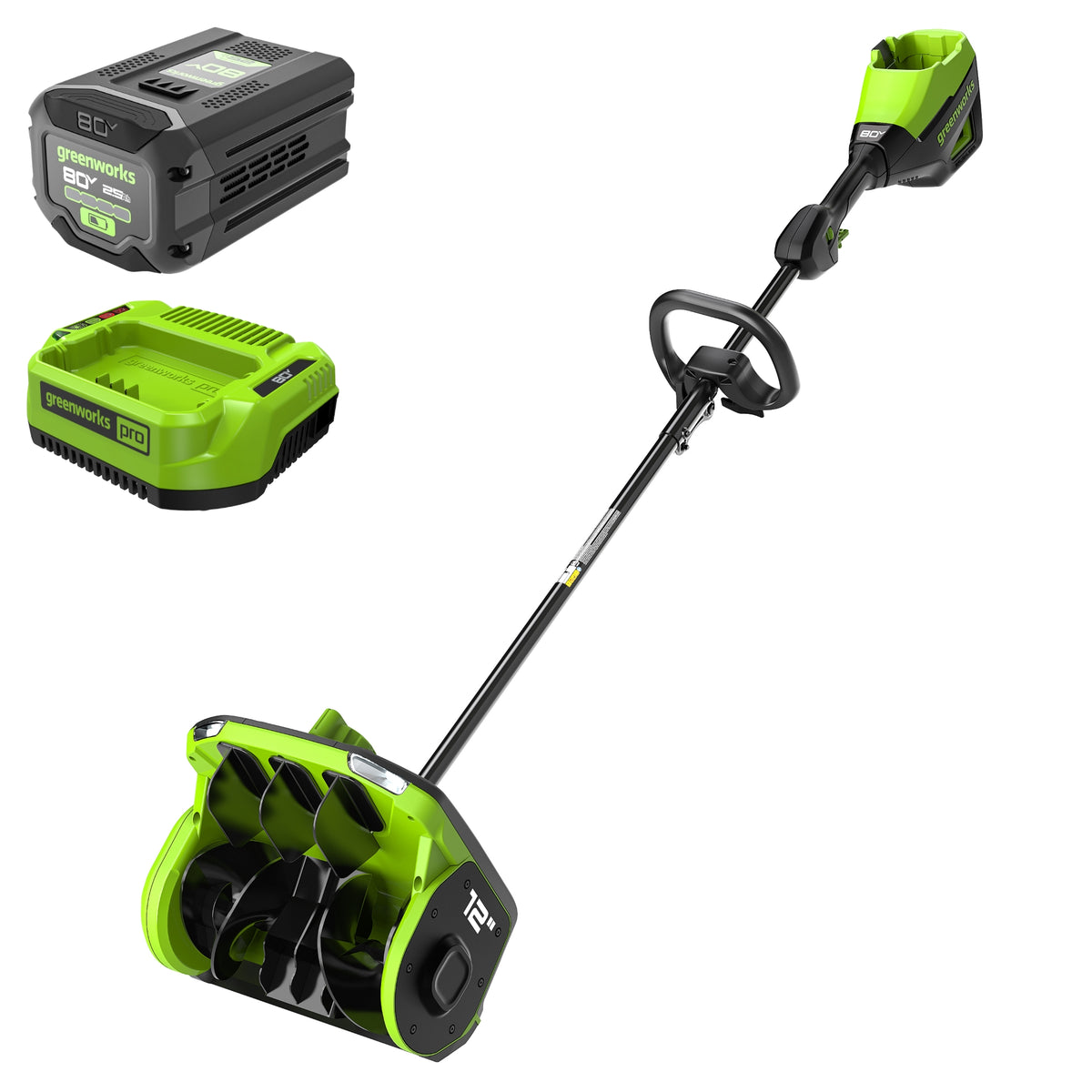 80V 12" Cordless Battery LED Snow Shovel, Directional Vanes: 2.5 Ah Battery and Charger