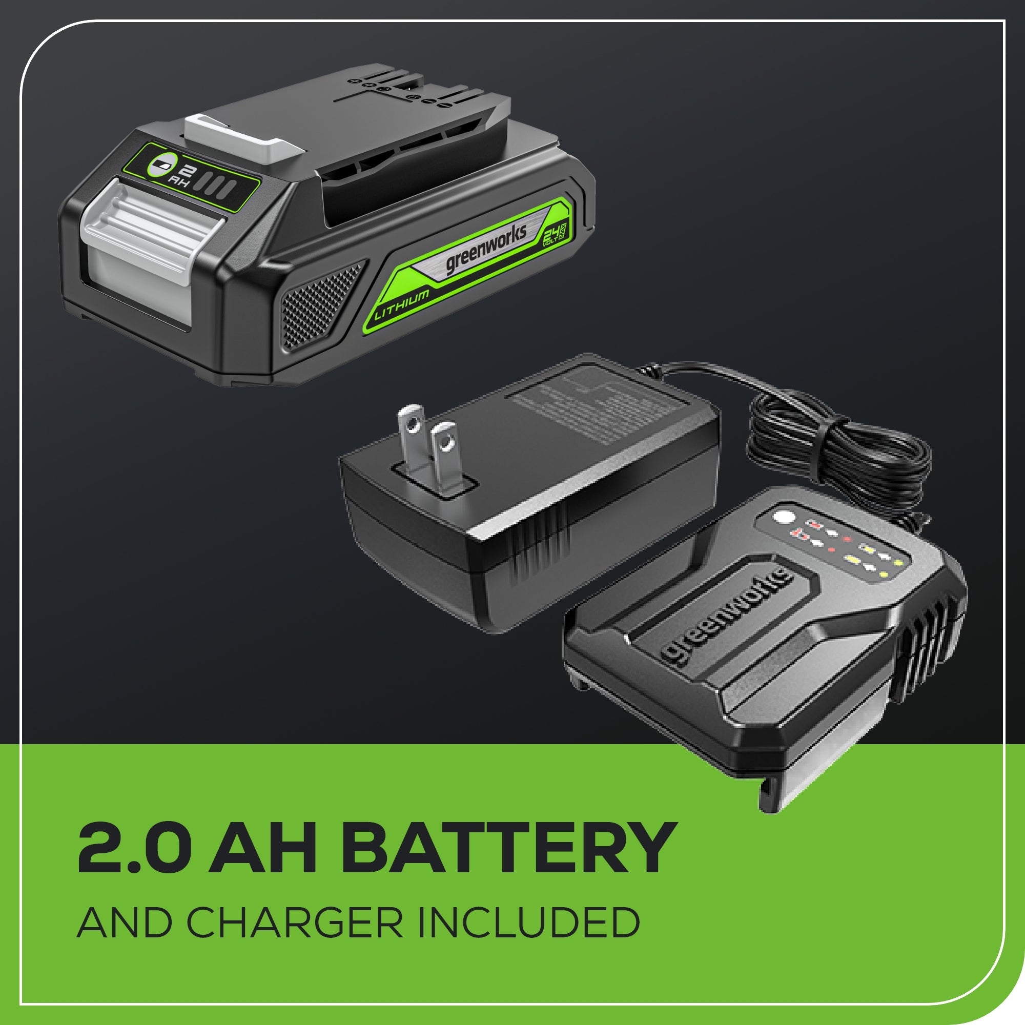 24V 18GA Brad Nailer: 2.0 Ah Battery and Charger