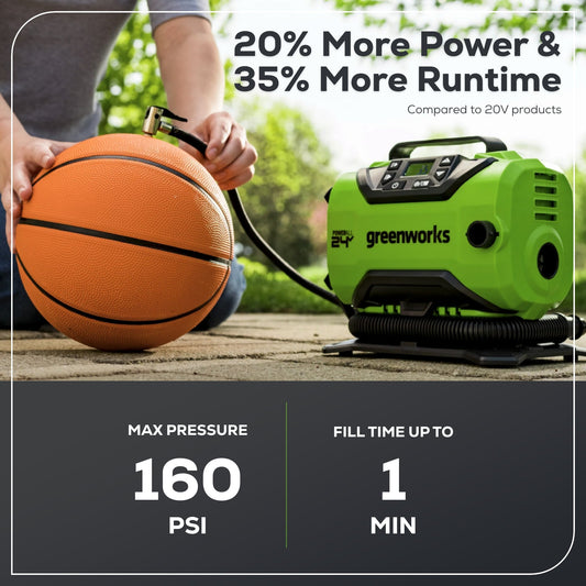 24V Cordless Battery Inflator, (1) 2Ah USB Battery and Charger