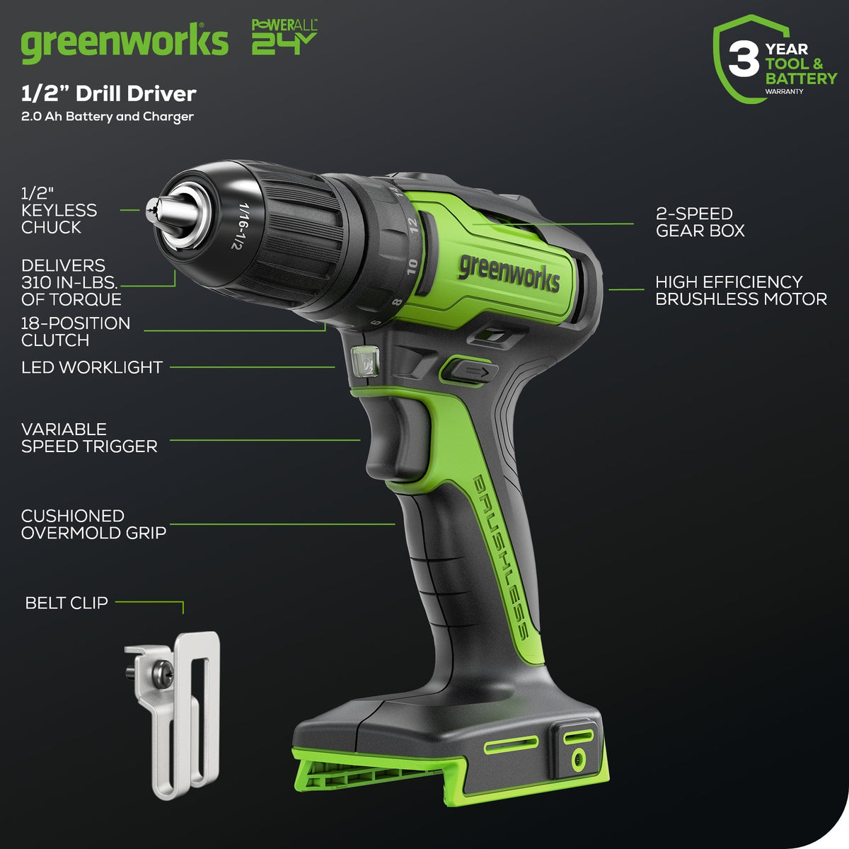 24V Brushless 1/2" Drill and 7-1/4'' Circular Saw Combo Kit: (2) 2.0 Ah Batteries and Charger