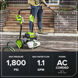 1800 PSI 1.1 GPM Corded Electric Pressure Washer (Open Frame)