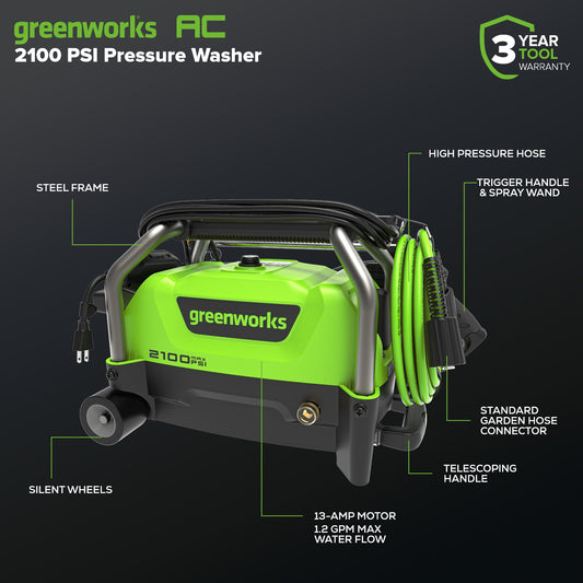 2100 PSI 1.2 GPM Portable Cold Water Electric Pressure Washer