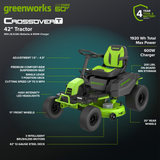 60V 42" Cordless Battery CrossoverT Riding Lawn Mower, (4) 8.0 Ah Batteries and 600W Wall Charger, CRT4262