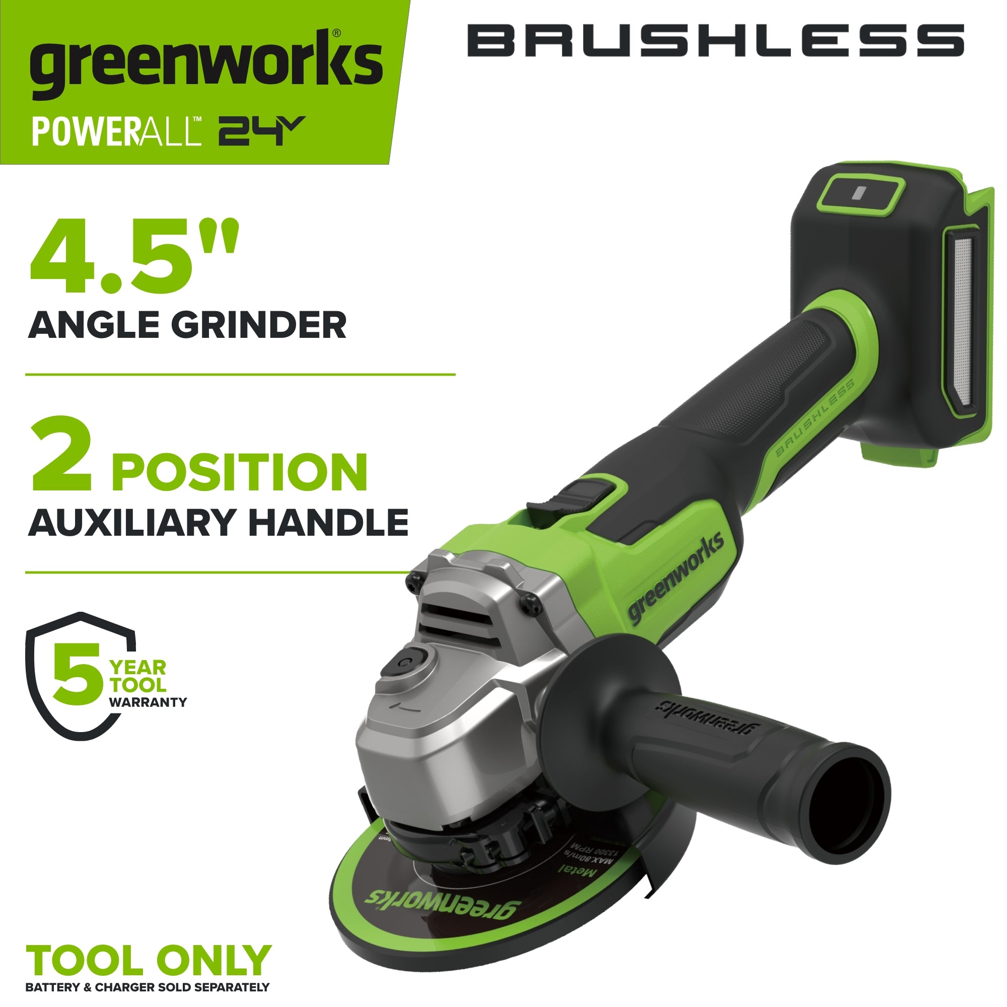 24V PowerAll Brushless 4-1/2" Angle Grinder Kit with Grinding Wheel & Accessories