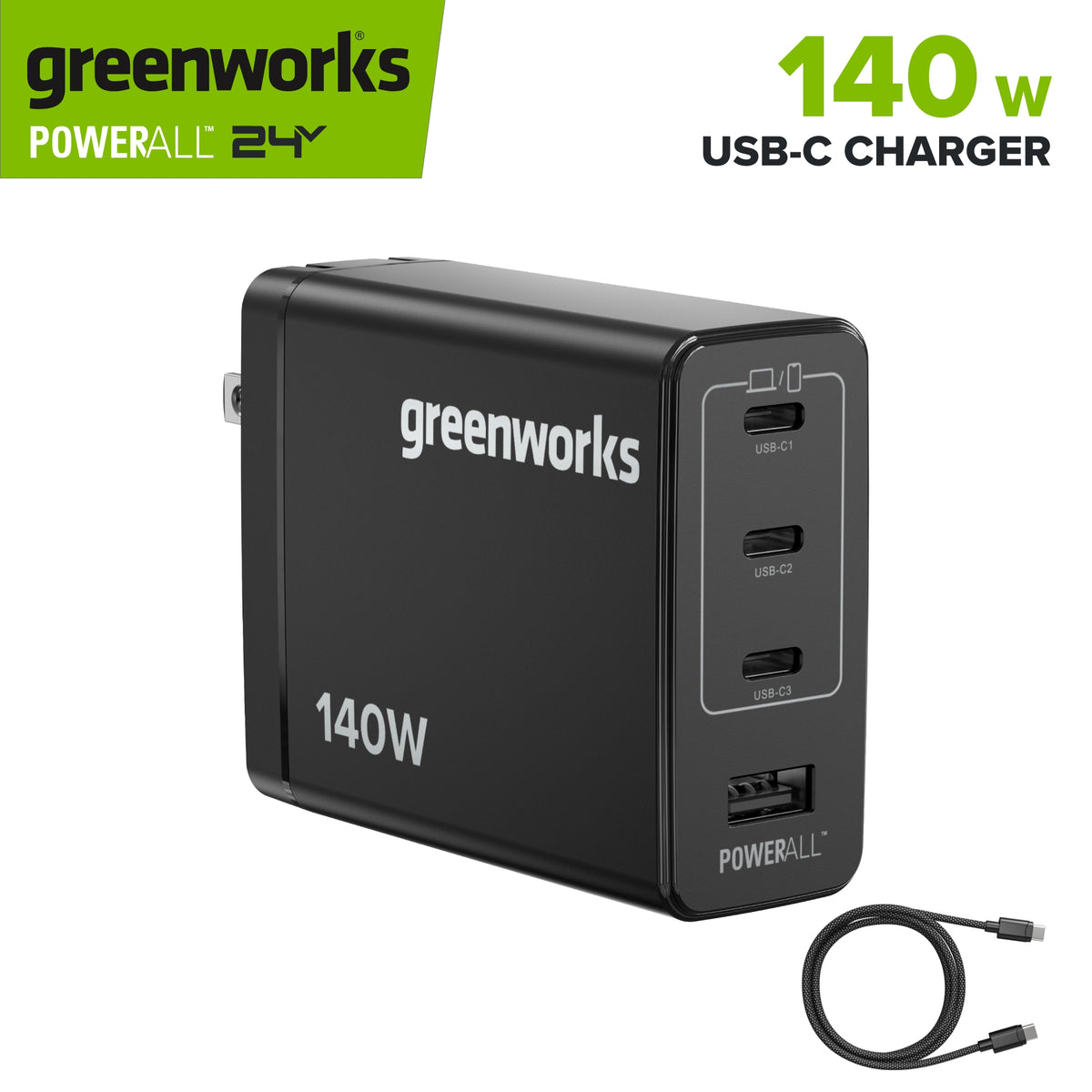 24V PowerAll Charger Set with 140W USB-C Charger Block and (2) 3.3' 100W USB-C Cables