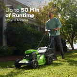OPEN BOX 48V (24V x 2) 21" Cordless Battery Self-Propelled Mower 3PC Combo Kit: (2) 5.0Ah Batteries,(1) 2.0 Ah Battery,(1) Dual-Port Rapid Charger and (1) Charger