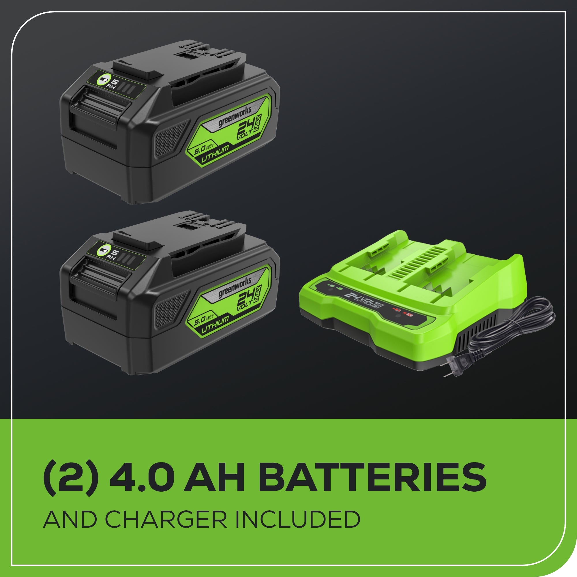 48V (24V x 2) 8" Brushless Cordless Edger: (2) 4.0 Ah USB Batteries and (1) 4A Dual-Port Charger