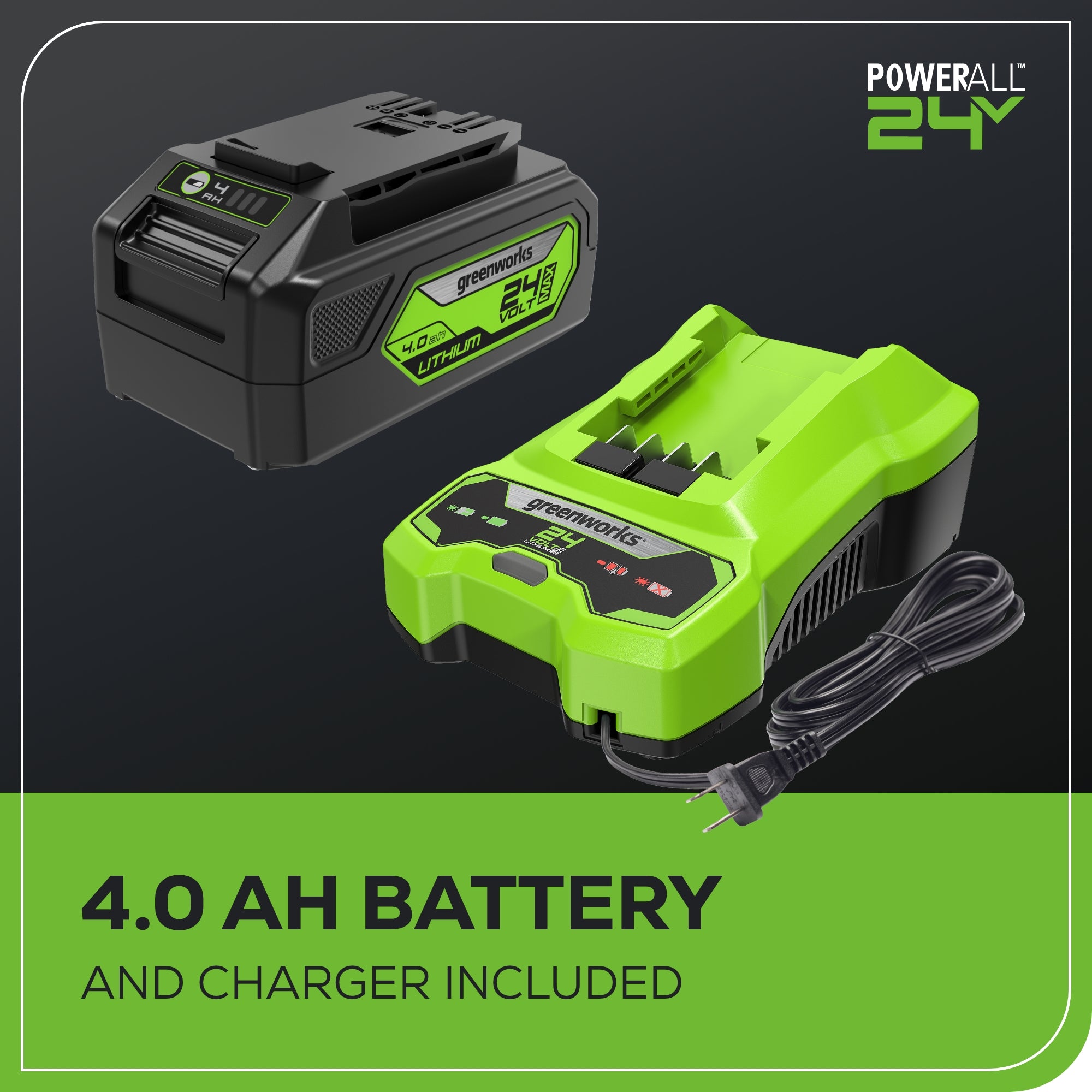 24V 12" Cordless Battery Chainsaw: 4.0 Ah USB Battery and Charger