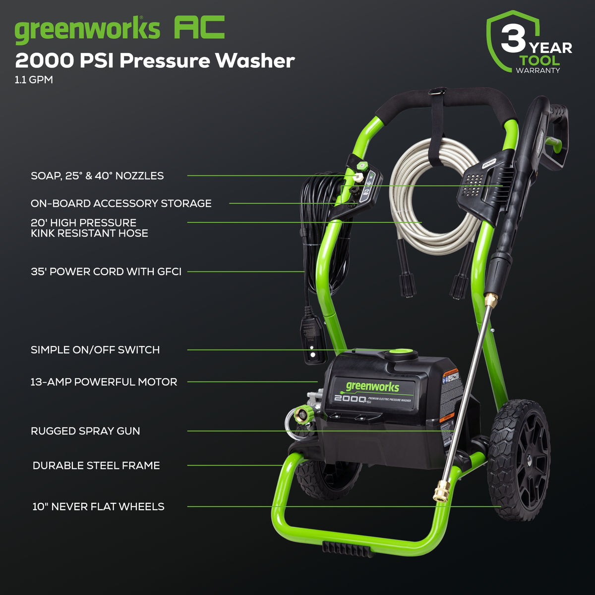 2000 PSI 1.1 GPM Cold Water Electric Pressure Washer
