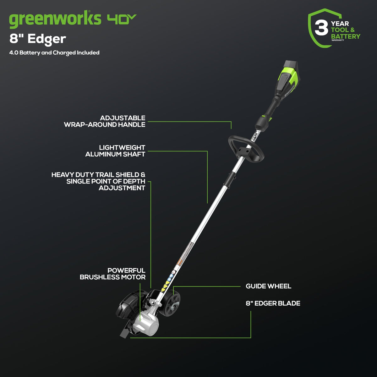 40V 8" Cordless Battery Edger and 12" String Trimmer Combo Kit w 4.0 Ah Battery and Charger