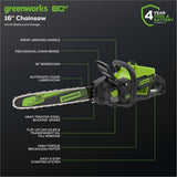 80V 16" 2.0kW Cordless Battery Chainsaw w/ 4.0 Ah Battery & Charger