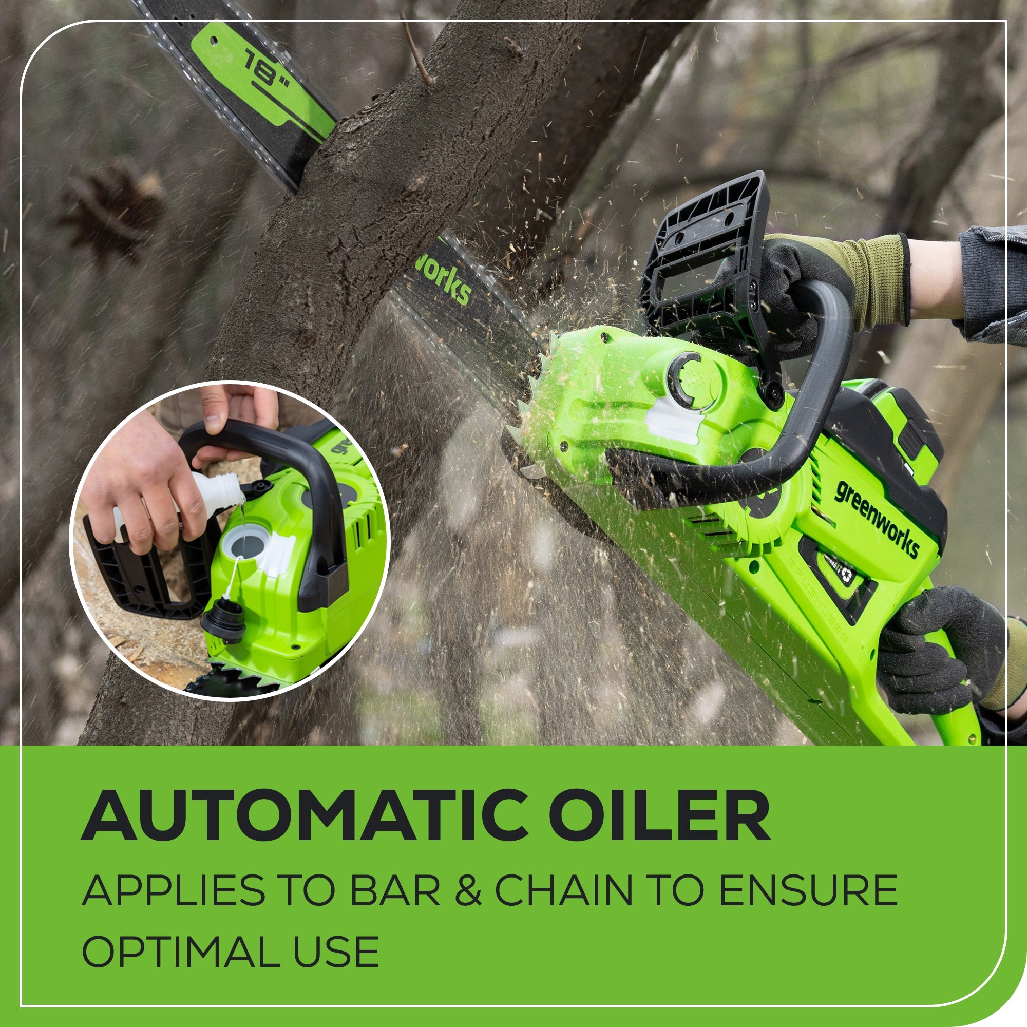 40V 18" Cordless Battery 2.0 kW Chainsaw, 8.0 Ah Battery and Charger