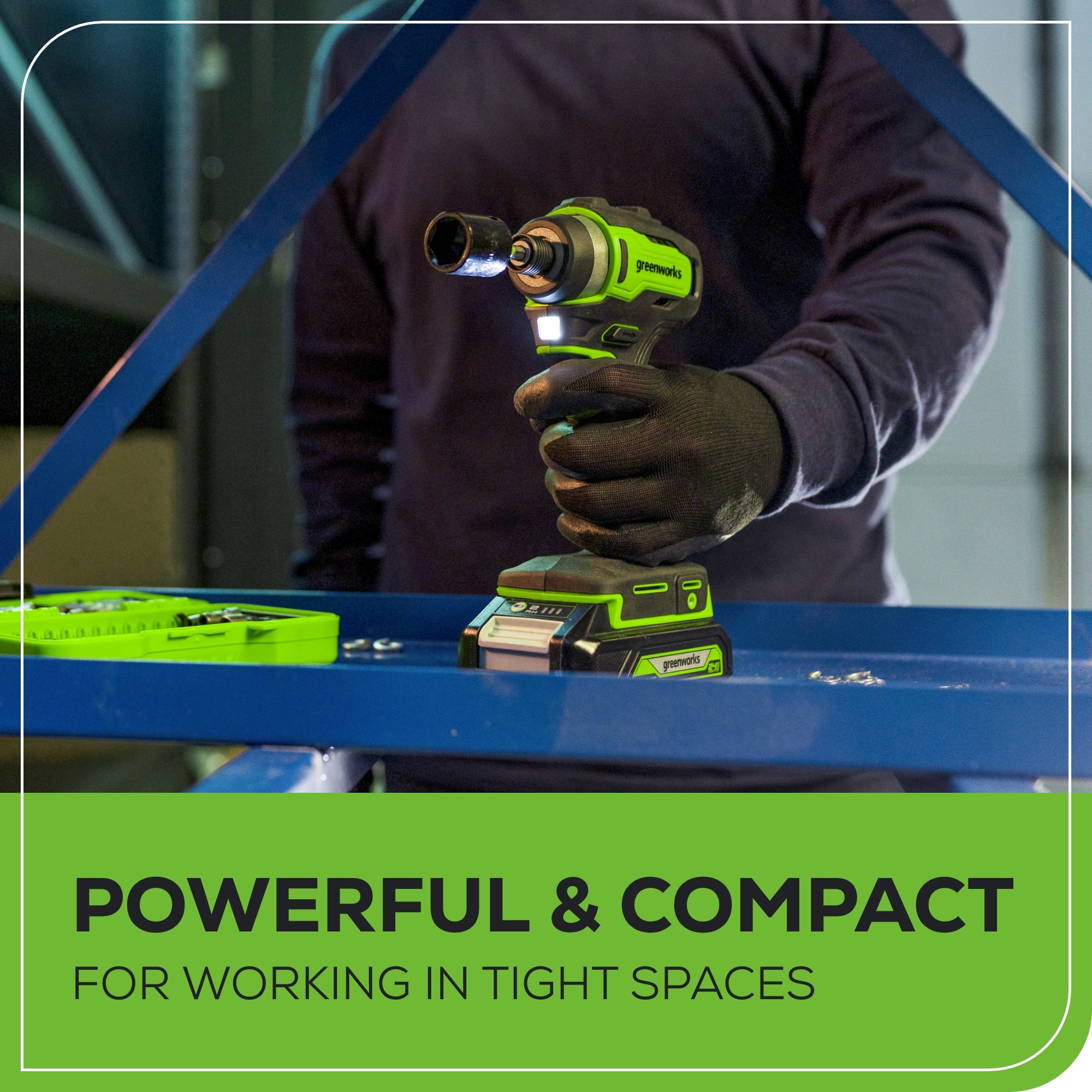 24V 1/4" 1950 in/lbs Brushless Impact Driver Kit (8-piece Bit Set and Tool Bag Included): (2) 2Ah Batteries and Charger