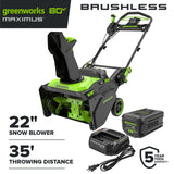 80V 22" Maximus Brushless Cordless Single-Stage Snow Blower: (1) 4.0 Ah Battery, (1) 2A Single-Port Charger
