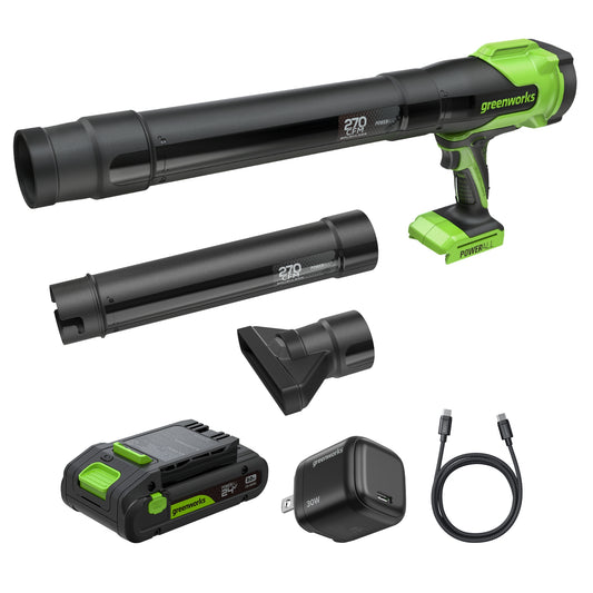 24V 270 CFM Cordless Battery Brushless Blower w/ 3.0Ah Battery & 30W Type-C Charger(3-Ft Cable)