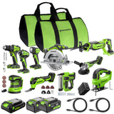 24V Cordless 400 in-lbs Drill/Driver Power Tool 10PC Combo Kit w/ (2) 4.0 Ah and (1) 2.0 Ah USB-C Batteries and Charger