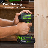 24V Cordless 400 in-lbs Drill/Driver Power Tool 10PC Combo Kit w/ (2) 4.0 Ah and (1) 2.0 Ah USB-C Batteries and Charger