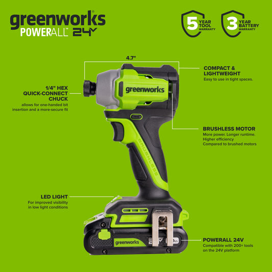 24V Cordless 280 in-lbs Drill/Driver Power Tool 8PC Combo Kit: (2) 2.0 Ah USB-C Batteries, 30W USB-C Charger Block, and 3' 100W USB-C Cable
