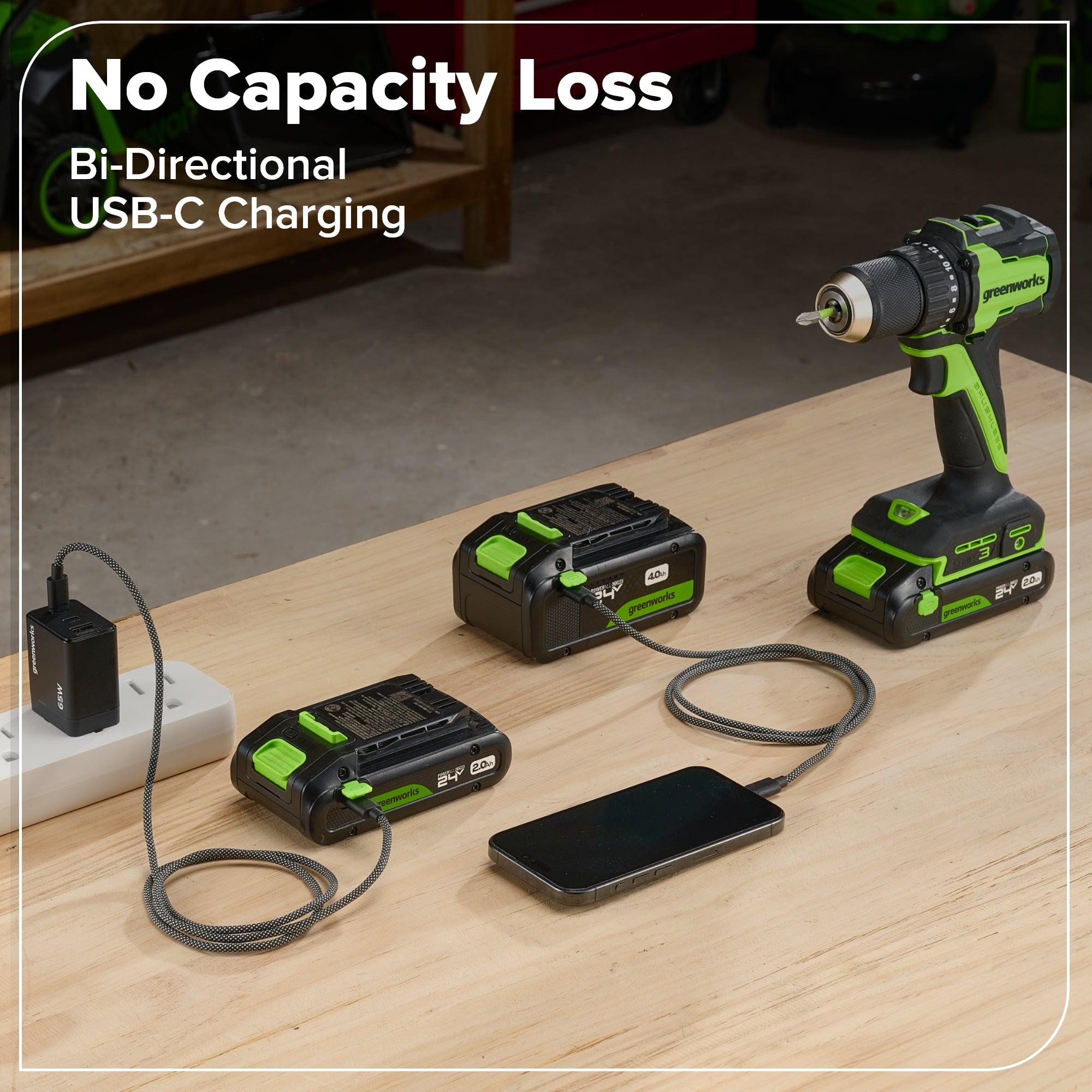 24V Cordless 400 in-lbs Drill/Driver Power Tool 5PC Combo Kit, (1) 4.0 Ah and (1) 2.0 Ah USB-C Batteries and Charger