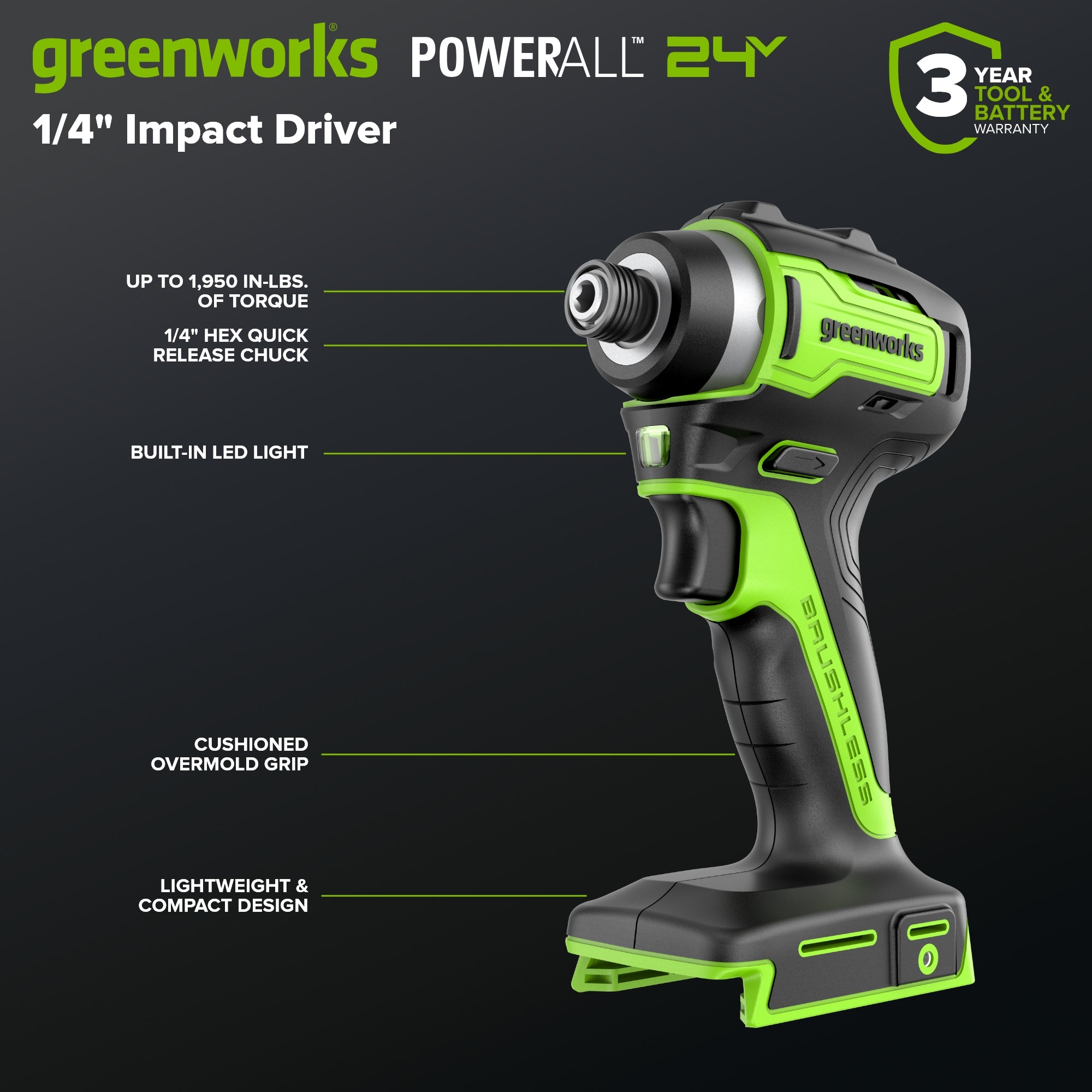 24V Cordless 400 in-lbs Drill/Driver Power Tool 6PC Combo Kit w/ (1) 4.0Ah & (1) 2.0Ah USB-C Batteries and Charger