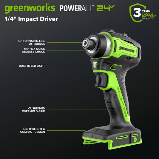 24V Brushless Power Tool 6PC Combo Kit: (2) 2.0 Ah USB-C Batteries and 30W Charger