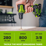 24V Cordless 280 in-lbs Drill/Driver Power Tool 6PC Combo Kit: (2) 2.0 Ah USB-C Batteries, 30W USB-C Charger Block, and 3' 100W USB-C Cable