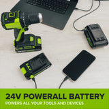 24V PowerAll 400 in-lb Drill Driver with 2.0Ah USB-C Battery, 30W Charger, 100W Cable, 10-PC Drill Bit Set
