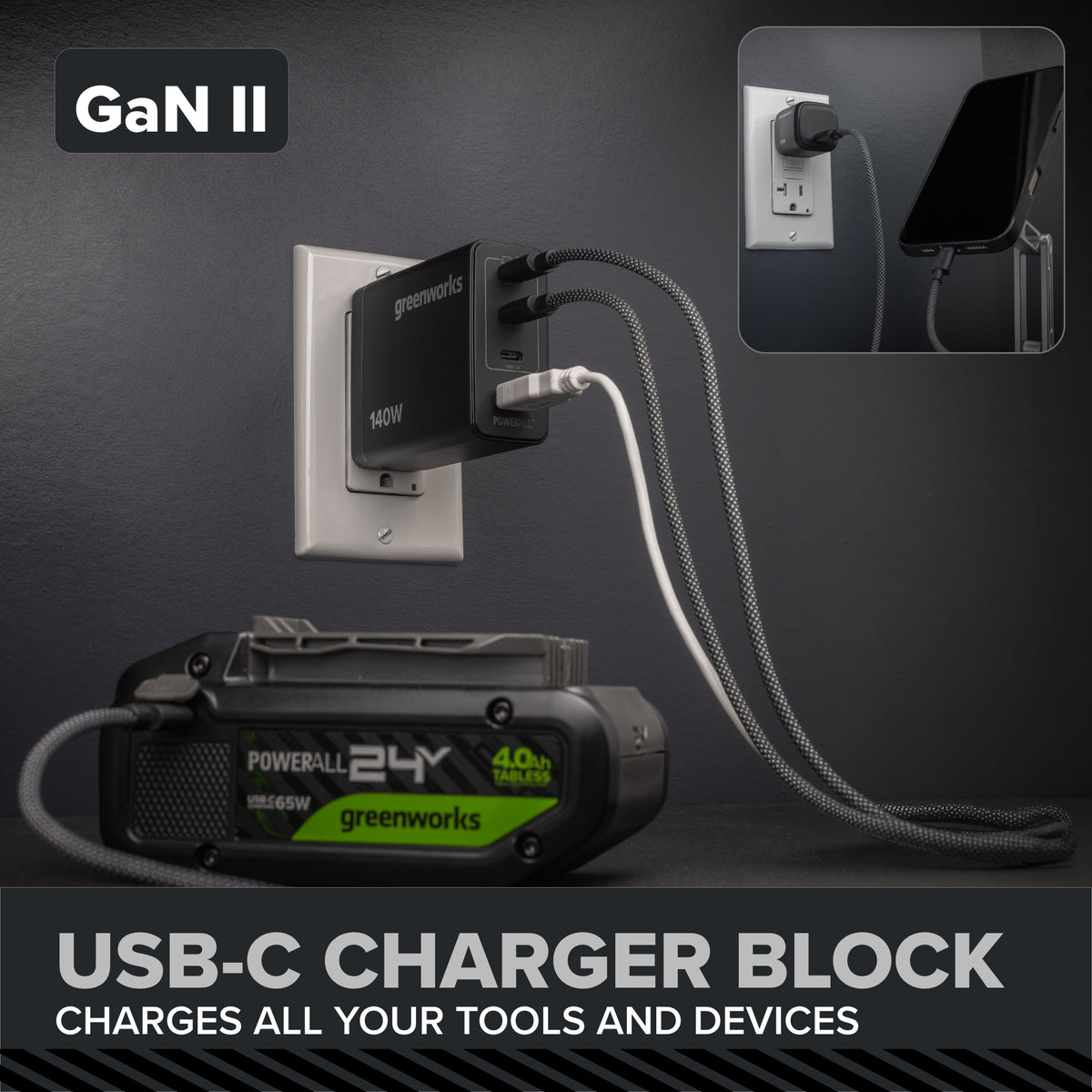 24V PowerAll Pro 1/2" 530 in-lb Drill Driver, with 2.0Ah USB-C Battery, 30W Charger Block, 3' 100W Cable and 10-PCS Drill Bit Set