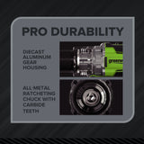 24V PowerAll Pro 1,350 in-lb 1/2" Hammer Drill, with 2.0 Ah USB-C Battery, 65W Charger, Belt Clip, and Auxiliary Handle
