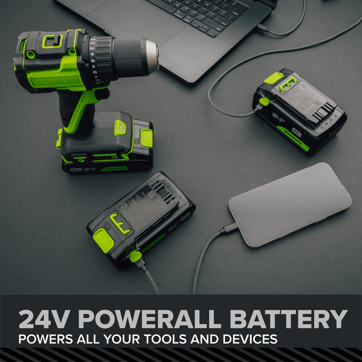 24V PowerAll Pro 850 in-lb 1/2" Hammer Drill, with 2.0 Ah USB-C Battery, 30W Charger, Belt Clip, and Auxiliary Handle