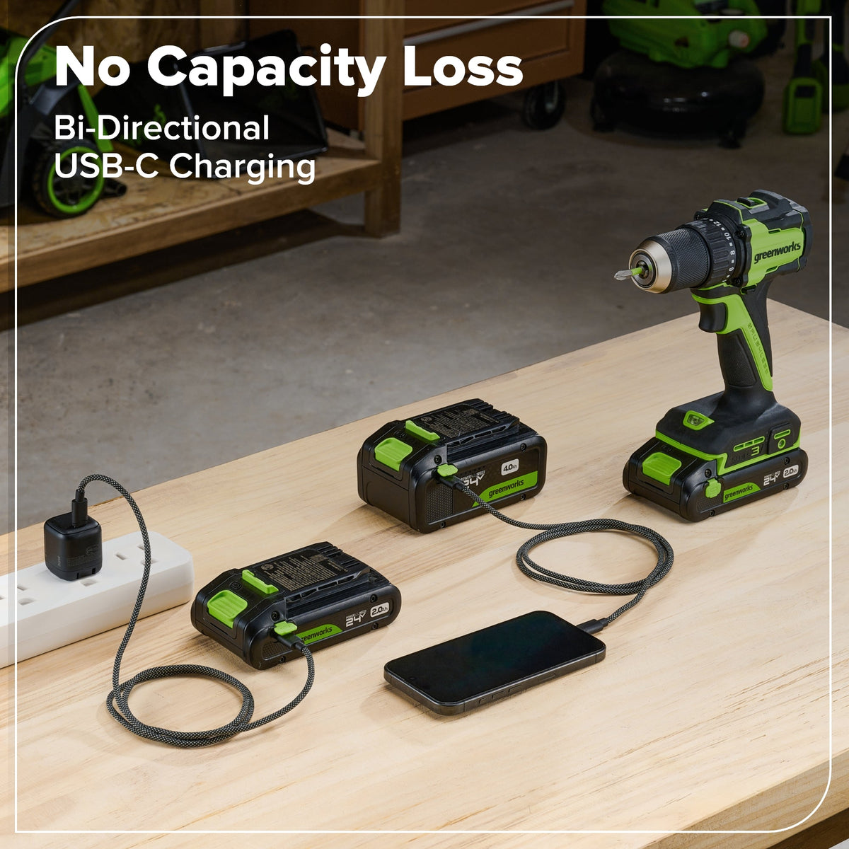 24V 1/4" 1950 in/lbs Brushless Impact Driver Premium Kit: (1) 2.0 Ah Battery, (1) 30W Charger & Cable and 23-piece Accessory Sets