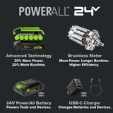 24V PowerAll Pro 2,200 In-Lb Impact Driver, with 2.0 Ah USB-C Battery, 65W USB-C Charger Block, 3' 100W USB-C Cable, Belt Clip