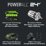 24V PowerAll Pro 560 ft-lb Breakaway Torque 1/2" Impact Wrench, Tool Only