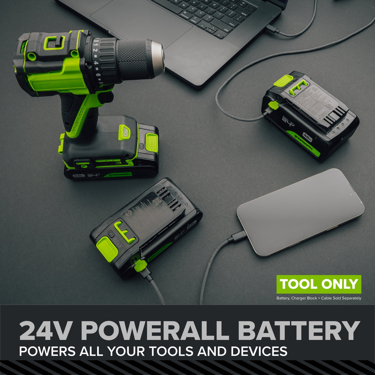 24V PowerAll Pro 750 ft-lb Breakaway Torque 1/2" Impact Wrench, Tool Only